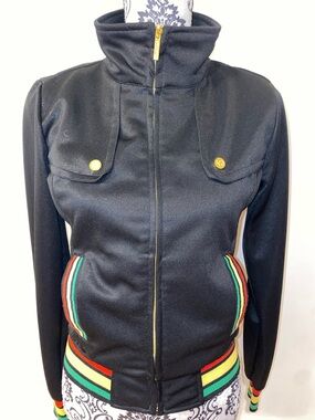 Vintage COOGI Track Jacket with Red, Green & Yellow Stripe Trim Size Small EUC